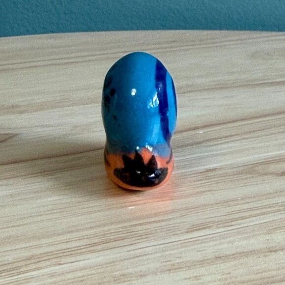 Vintage Tonala Snail Miniature 1.25" Mexican Pottery Blue & Orange - Picture 5 of 9